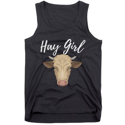 Hay Girl Funny Cow Lover Famer Cattle Ranch Farming Tank Top