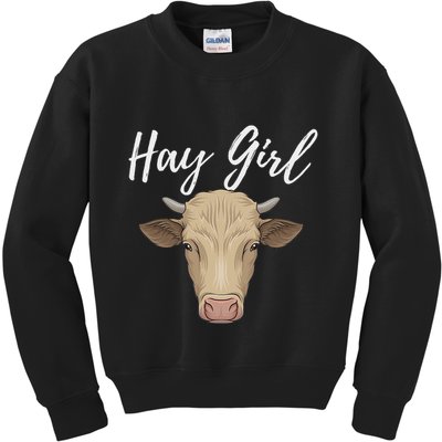 Hay Girl Funny Cow Lover Famer Cattle Ranch Farming Kids Sweatshirt