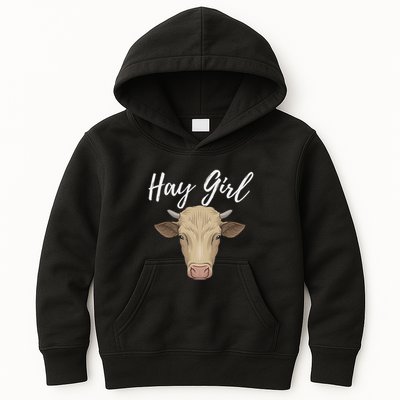 Hay Girl Funny Cow Lover Famer Cattle Ranch Farming Kids Hoodie
