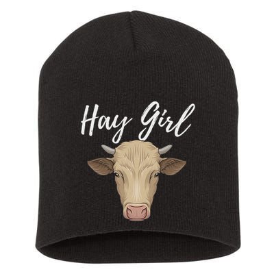 Hay Girl Funny Cow Lover Famer Cattle Ranch Farming Short Acrylic Beanie