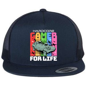 Hardcode Gamer For Life Funny Gaming Cool Gift Flat Bill Trucker Hat