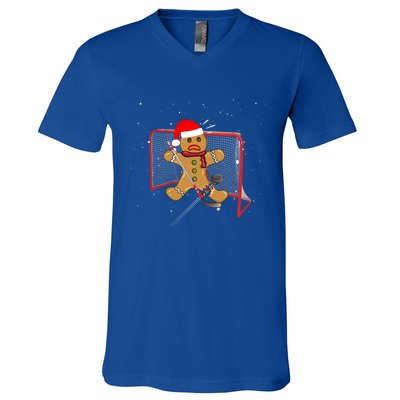 Hockey Goalie Funny Christmas Gift Gingerbread Goalie Meaningful Gift V-Neck T-Shirt