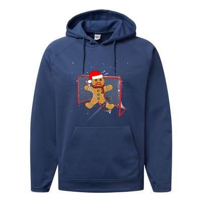 Hockey Goalie Funny Christmas Gift Gingerbread Goalie Meaningful Gift Performance Fleece Hoodie