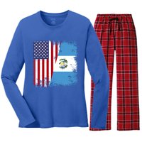 Half Guatemalan Flag Vintage Guatemala Usa Gift Cool Gift Women's Long Sleeve Flannel Pajama Set 