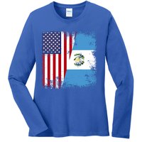 Half Guatemalan Flag Vintage Guatemala Usa Gift Cool Gift Ladies Long Sleeve Shirt