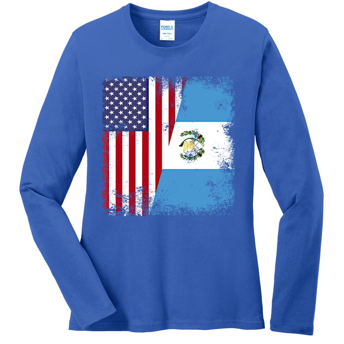 Half Guatemalan Flag Vintage Guatemala Usa Gift Cool Gift Ladies Long Sleeve Shirt