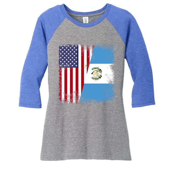 Half Guatemalan Flag Vintage Guatemala Usa Gift Cool Gift Women's Tri-Blend 3/4-Sleeve Raglan Shirt