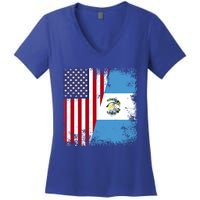 Half Guatemalan Flag Vintage Guatemala Usa Gift Cool Gift Women's V-Neck T-Shirt