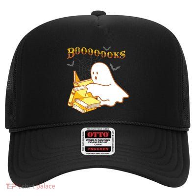 Halloween Gift For Teachers Librarian Funny Ghost Boooooks High Crown Mesh Back Trucker Hat
