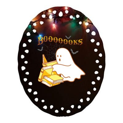 Halloween Gift For Teachers Librarian Funny Ghost Boooooks Ceramic Oval Ornament