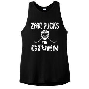 Hockey Goalie Funny Quote Wht Zero Pucks Given Goalie Gift Ladies PosiCharge Tri-Blend Wicking Tank