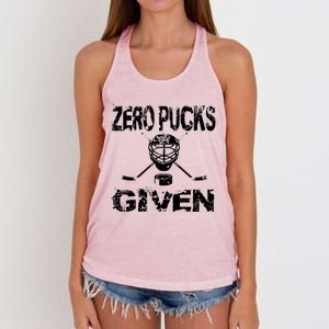 Hockey Goalie Funny Quote Wht Zero Pucks Given Goalie Gift Women's Knotted Racerback Tank