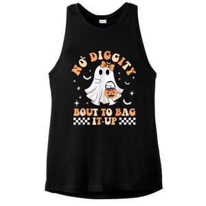 Halloween Ghost Funny No Diggity Bout To Bag It Up Spooky Ladies PosiCharge Tri-Blend Wicking Tank