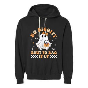 Halloween Ghost Funny No Diggity Bout To Bag It Up Spooky Garment-Dyed Fleece Hoodie