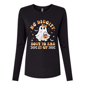 Halloween Ghost Funny No Diggity Bout To Bag It Up Spooky Womens Cotton Relaxed Long Sleeve T-Shirt