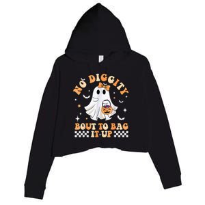 Halloween Ghost Funny No Diggity Bout To Bag It Up Spooky Crop Fleece Hoodie