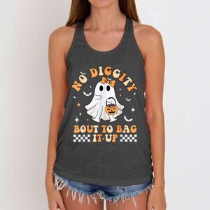 Halloween Ghost Funny No Diggity Bout To Bag It Up Spooky Women's Knotted Racerback Tank