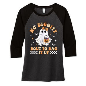 Halloween Ghost Funny No Diggity Bout To Bag It Up Spooky Women's Tri-Blend 3/4-Sleeve Raglan Shirt