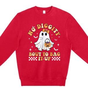 Halloween Ghost Funny No Diggity Bout To Bag It Up Spooky Premium Crewneck Sweatshirt