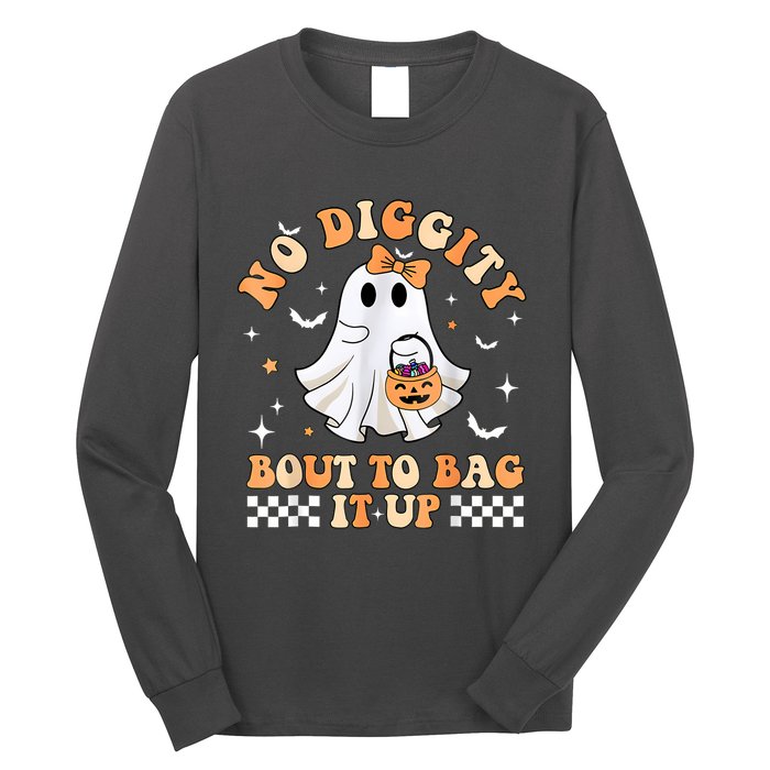 Halloween Ghost Funny No Diggity Bout To Bag It Up Spooky Long Sleeve Shirt