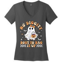 Halloween Ghost Funny No Diggity Bout To Bag It Up Spooky Women's V-Neck T-Shirt