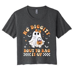 Halloween Ghost Funny No Diggity Bout To Bag It Up Spooky Women's Crop Top Tee