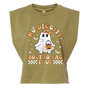 Halloween Ghost Funny No Diggity Bout To Bag It Up Spooky Garment-Dyed Women's Muscle Tee