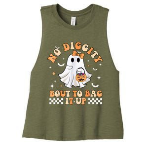 Halloween Ghost Funny No Diggity Bout To Bag It Up Spooky Women's Racerback Cropped Tank