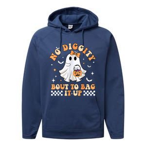 Halloween Ghost Funny No Diggity Bout To Bag It Up Spooky Performance Fleece Hoodie