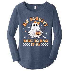 Halloween Ghost Funny No Diggity Bout To Bag It Up Spooky Women's Perfect Tri Tunic Long Sleeve Shirt