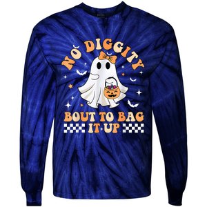 Halloween Ghost Funny No Diggity Bout To Bag It Up Spooky Tie-Dye Long Sleeve Shirt