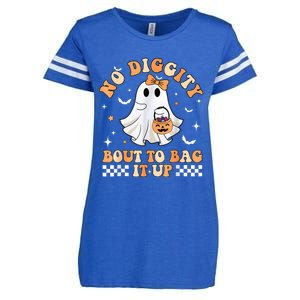 Halloween Ghost Funny No Diggity Bout To Bag It Up Spooky Enza Ladies Jersey Football T-Shirt