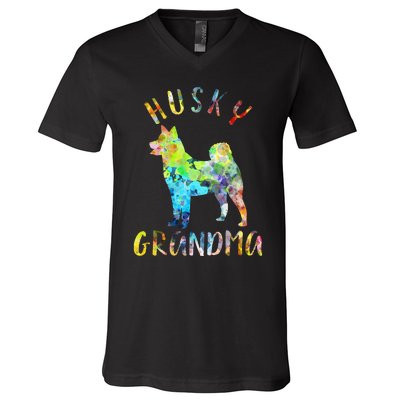 Husky Grandma Funny Siberian Husky Owner V-Neck T-Shirt