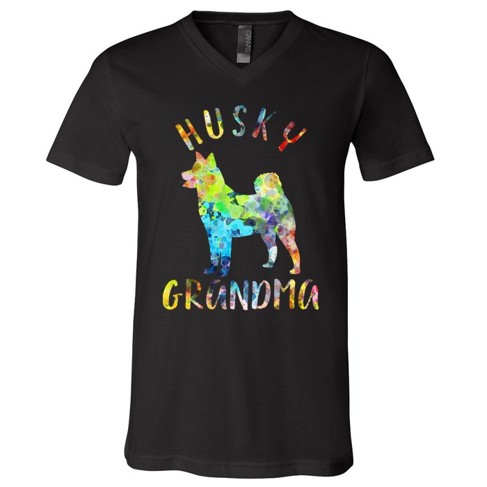 Husky Grandma Funny Siberian Husky Owner V-Neck T-Shirt