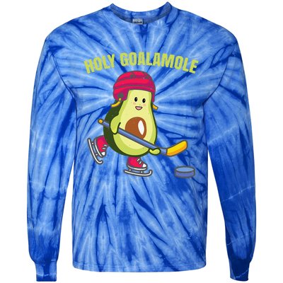 Holy Goalamole Funny Ice Hockey Avocado Player Tie-Dye Long Sleeve Shirt