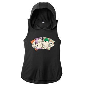 Halloween Ghoul Gang Retro Boo Ghost Tarot Card 2 Sided Ladies PosiCharge Tri-Blend Wicking Draft Hoodie Tank