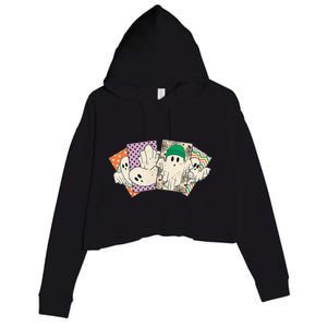 Halloween Ghoul Gang Retro Boo Ghost Tarot Card 2 Sided Crop Fleece Hoodie