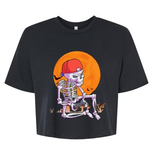 Halloween Gamer Gaming Skeleton Bella+Canvas Jersey Crop Tee