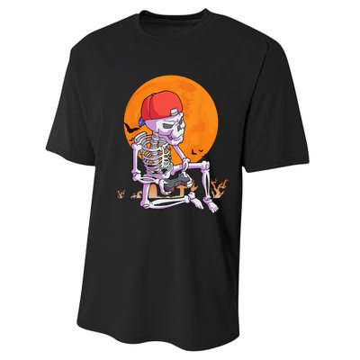 Halloween Gamer Gaming Skeleton Performance Sprint T-Shirt