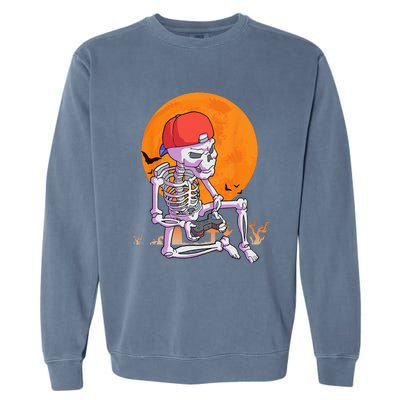 Halloween Gamer Gaming Skeleton Garment-Dyed Sweatshirt