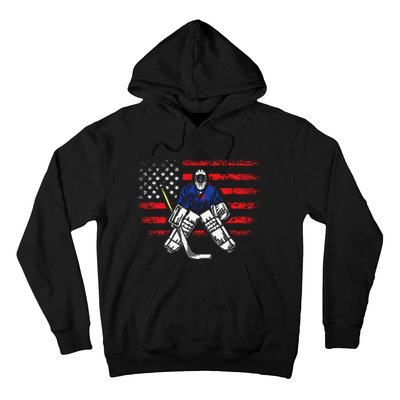 Hockey Goalie Gift USA Flag Hockey Stick Ice Hockey Hoodie