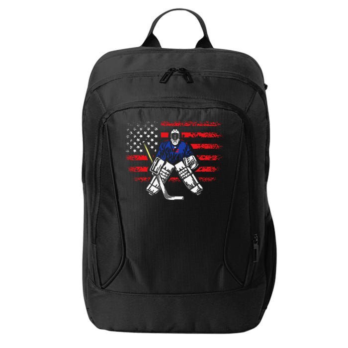 Hockey Goalie Gift USA Flag Hockey Stick Ice Hockey City Backpack