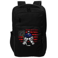 Hockey Goalie Gift USA Flag Hockey Stick Ice Hockey Impact Tech Backpack