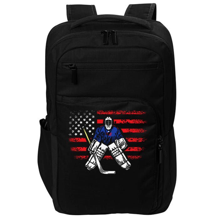 Hockey Goalie Gift USA Flag Hockey Stick Ice Hockey Impact Tech Backpack