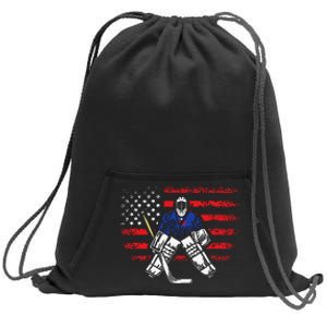 Hockey Goalie Gift USA Flag Hockey Stick Ice Hockey Sweatshirt Cinch Pack Bag