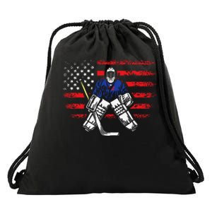 Hockey Goalie Gift USA Flag Hockey Stick Ice Hockey Drawstring Bag