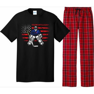 Hockey Goalie Gift USA Flag Hockey Stick Ice Hockey Pajama Set