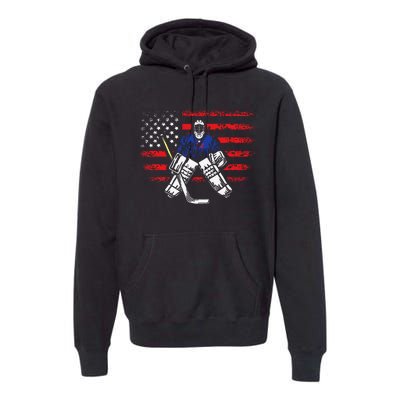 Hockey Goalie Gift USA Flag Hockey Stick Ice Hockey Premium Hoodie