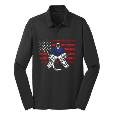 Hockey Goalie Gift USA Flag Hockey Stick Ice Hockey Silk Touch Performance Long Sleeve Polo