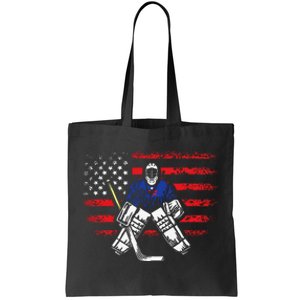 Hockey Goalie Gift USA Flag Hockey Stick Ice Hockey Tote Bag